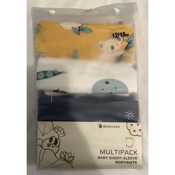 Minicoco 4 Pack of Short Sleeve Assorted One Piece Bodysuits Size 12-18 mos NEW - Picture 1 of 3